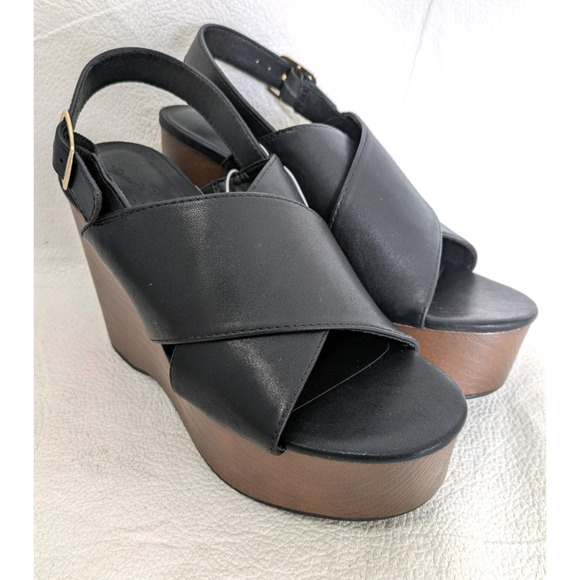 Women's Naomi Platform Wedge Heels Black 6 Open Toe Sandals - Picture 2 of 12